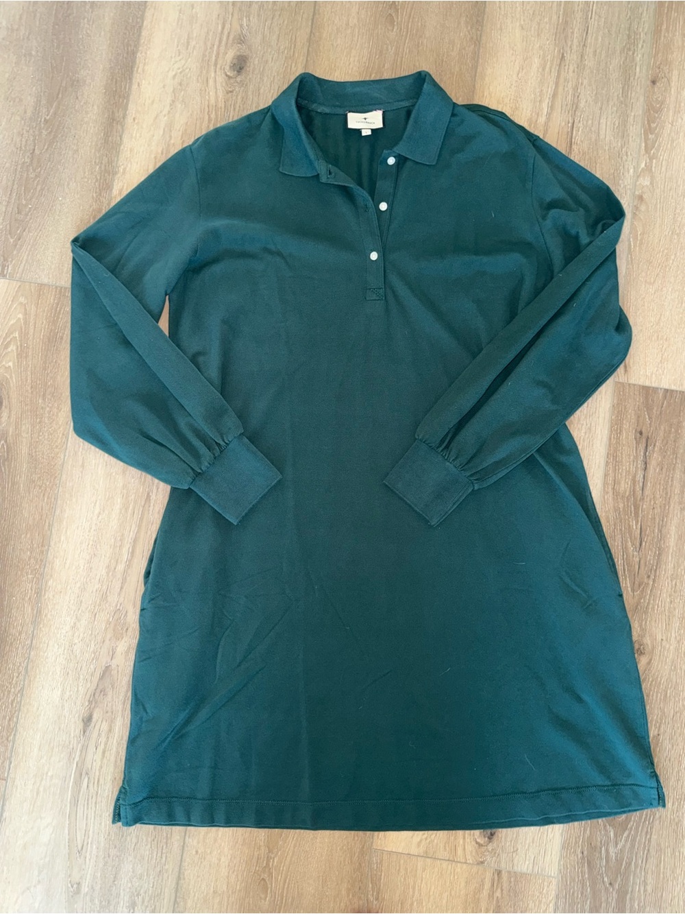 NWOT Tuckernuck June Bug Dark Green Cotton Polo Pique Long Sleeve Dress Large L